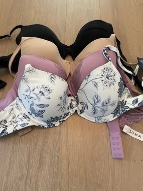 Soma Multi-Pack Bra Set in Black, Nude, Mauve & White Floral